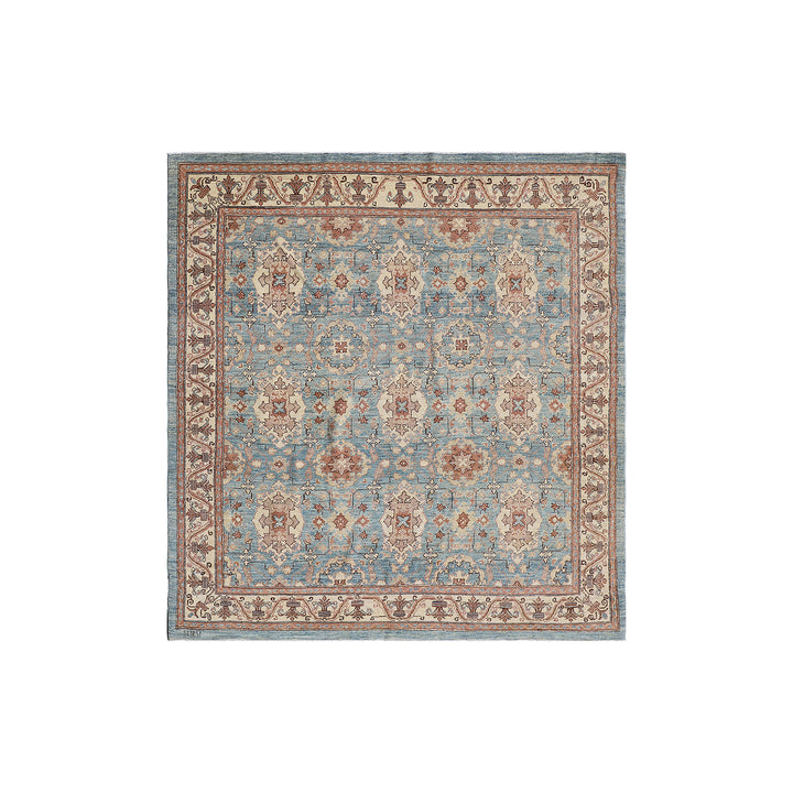 6x7 Ariana Square Agra Design Rug | Blue Hand-Knotted Afghan Rug
