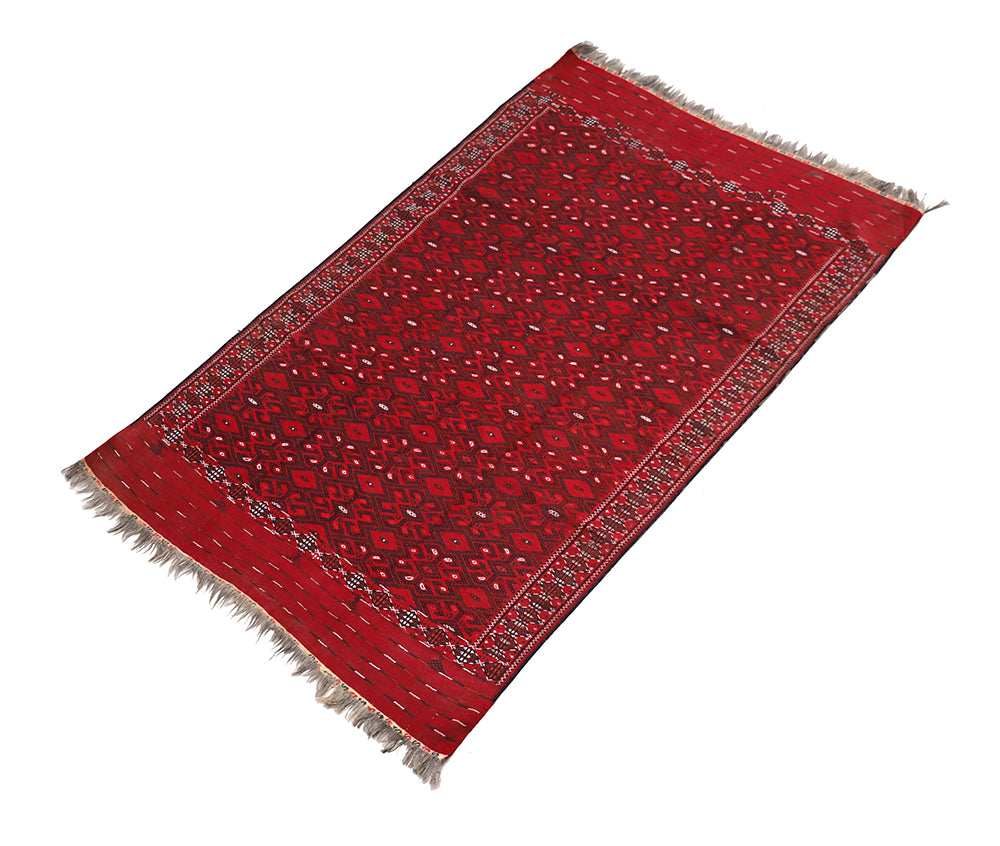 6'x10' Antique Afghan Turkmen Jajim Nomad Kilim | Red & Navy Geometric Flatweave