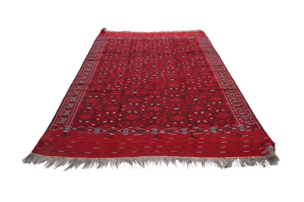 6'x10' Antique Afghan Turkmen Jajim Nomad Kilim | Red & Navy Geometric Flatweave