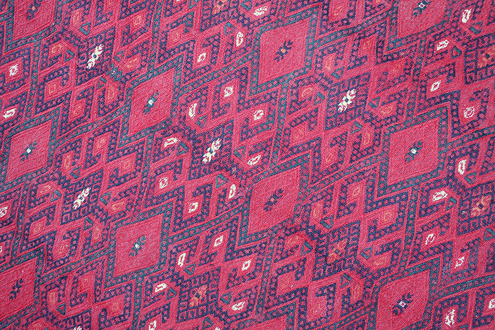 6'x10' Antique Afghan Turkmen Jajim Nomad Kilim | Red & Navy Geometric Flatweave