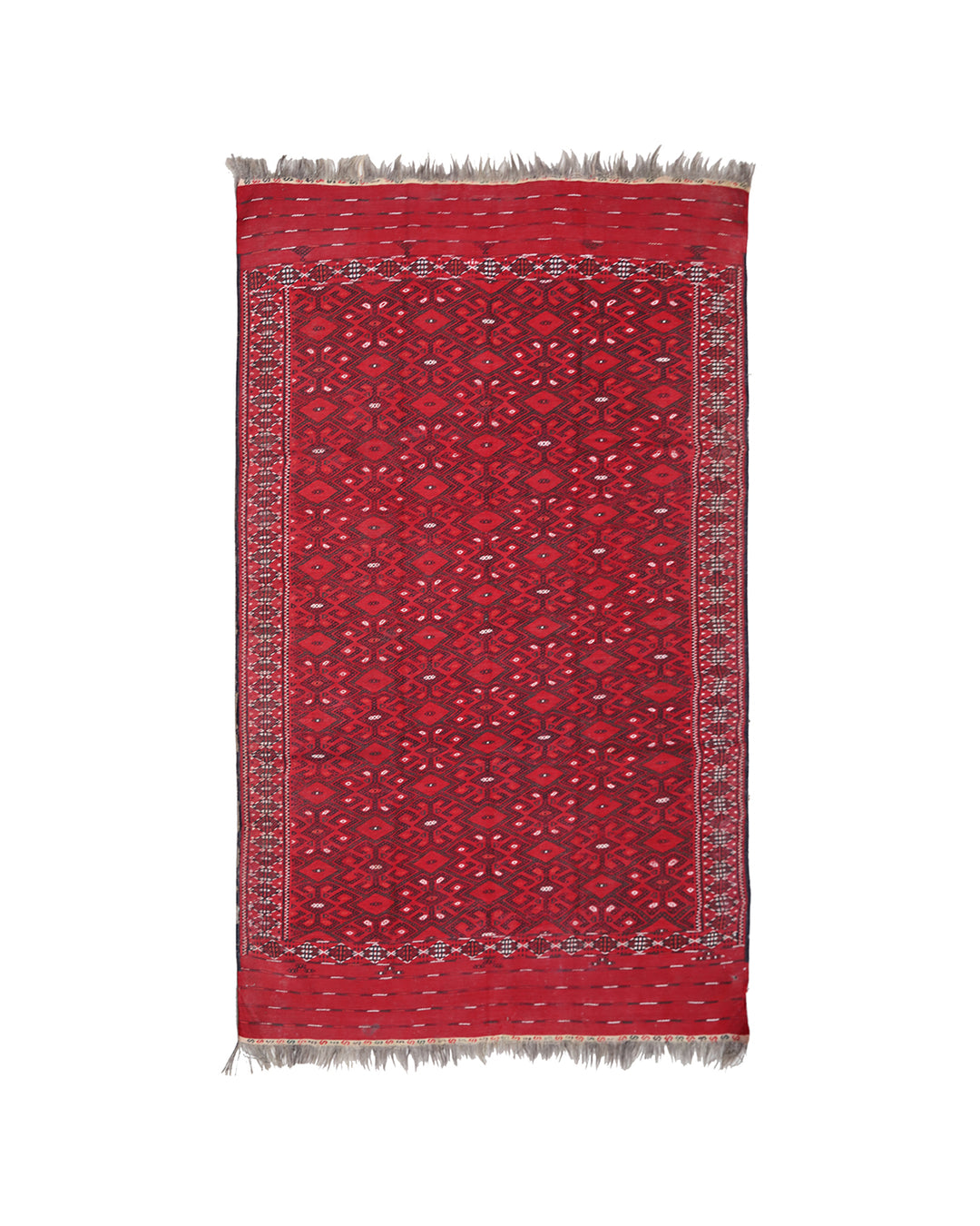 6'x10' Antique Afghan Turkmen Jajim Nomad Kilim | Red & Navy Geometric Flatweave