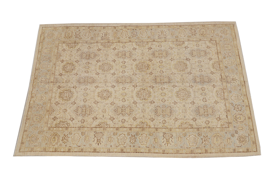 6'x10' Hand-Knotted Afghan Wool Rug | Agra Design in Soft Tones Medium Size Rug