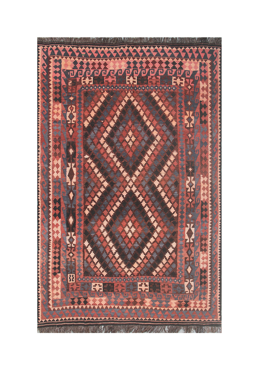 Traditional patterned rug with geometric design on a white background