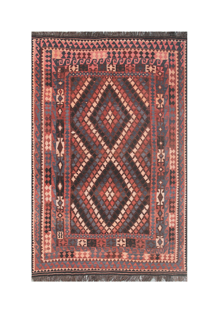 Traditional patterned rug with geometric design on a white background