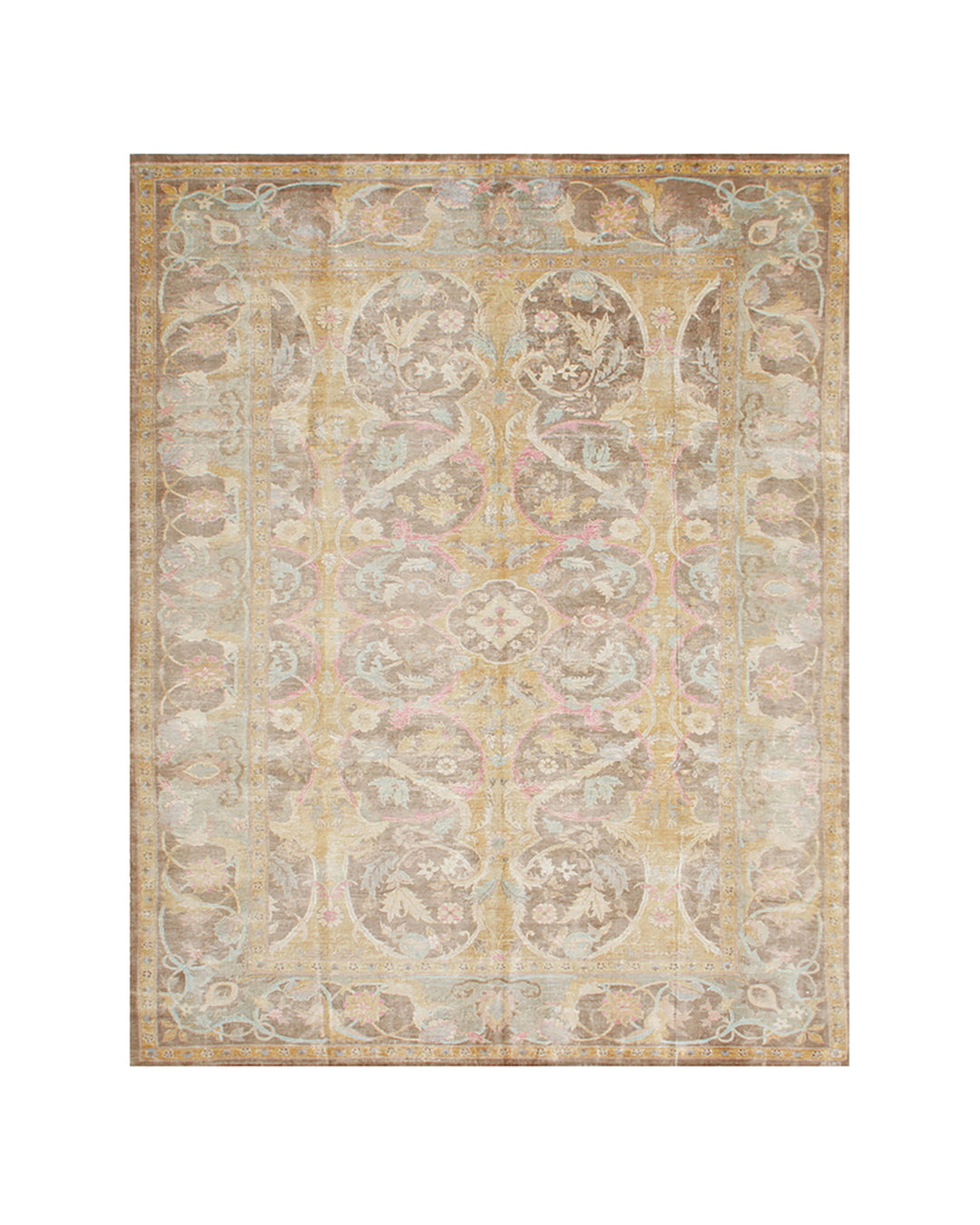 Decorative rug with intricate patterns on a white background