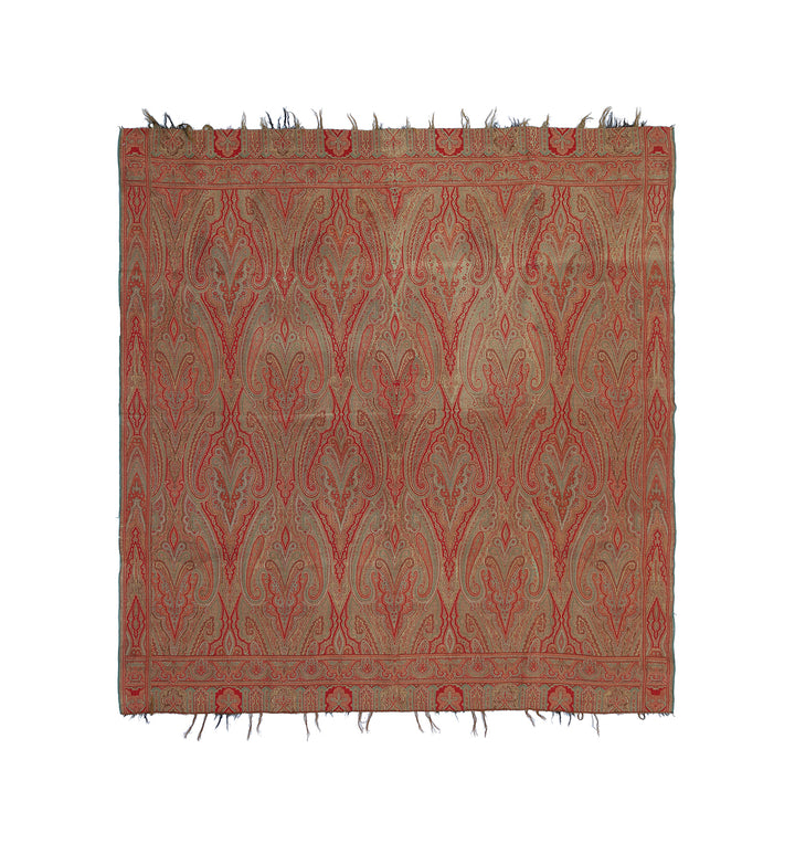Decorative textile with red and beige pattern