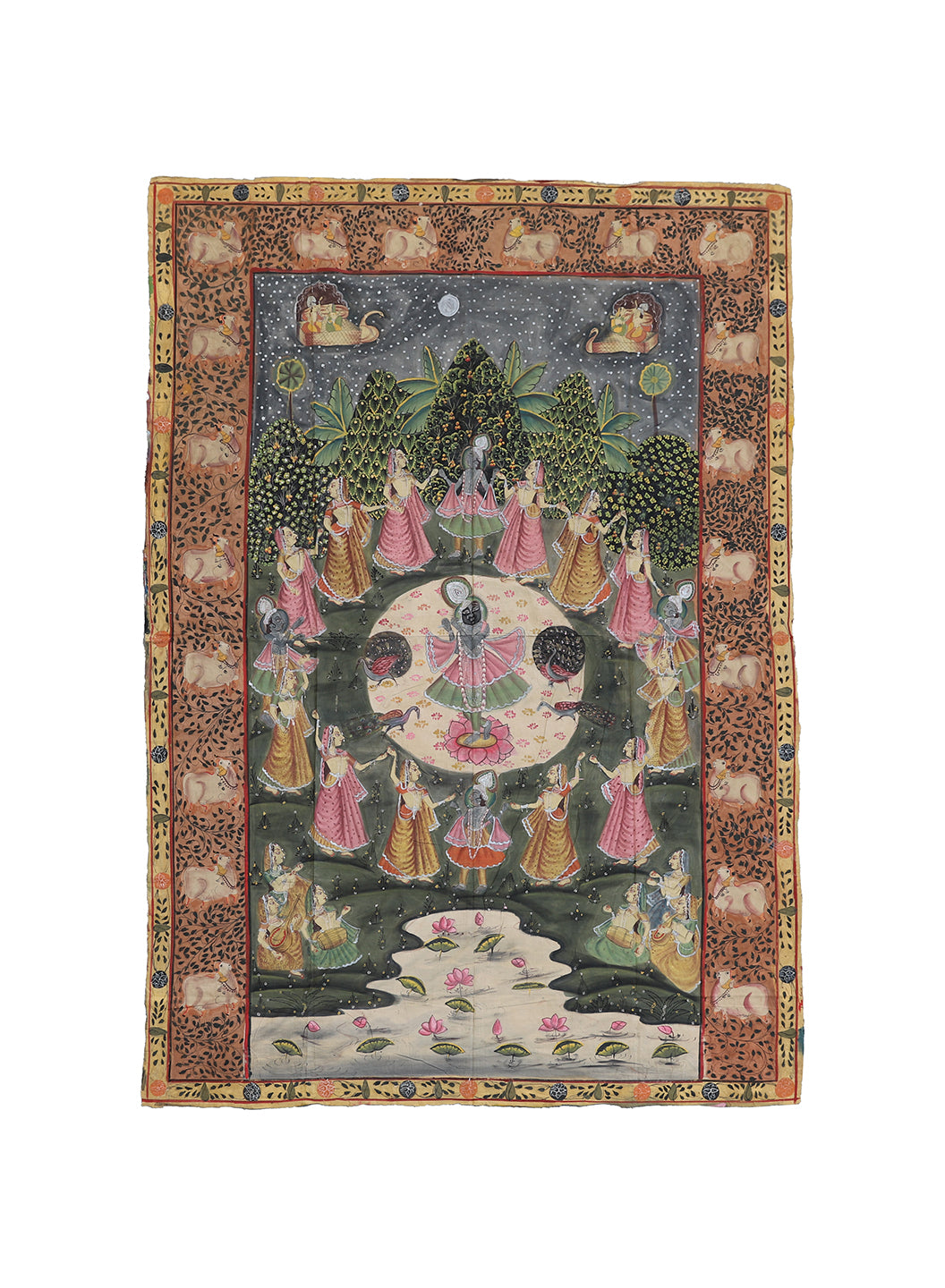 6'x8' Antique Pichwai Ceremonial Painted Textile