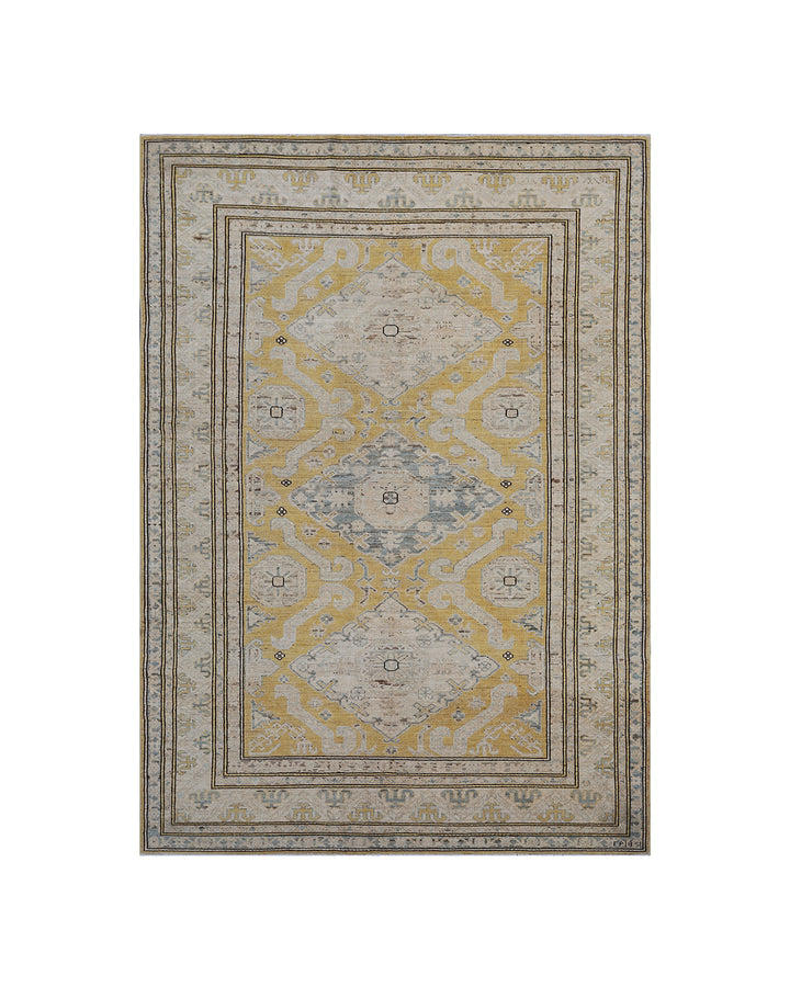 6x8 Ariana Hazara Yellow Blue Geometric Caucasian Rug