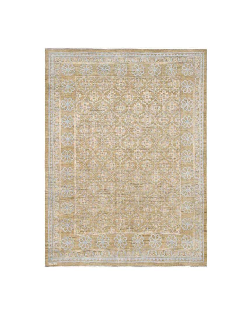6x8 Ariana Samarkand Rug | Gold and Blue Geometric Area Rug | 6x8 Unique Hand-Knotted Silk Road Design | One of a Kind Luxury Transitional Rug