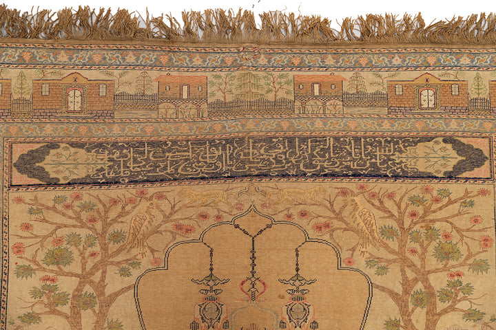 6'x9' Antique Turkish Silk Rug | Unusual Turkish Pictural Rug