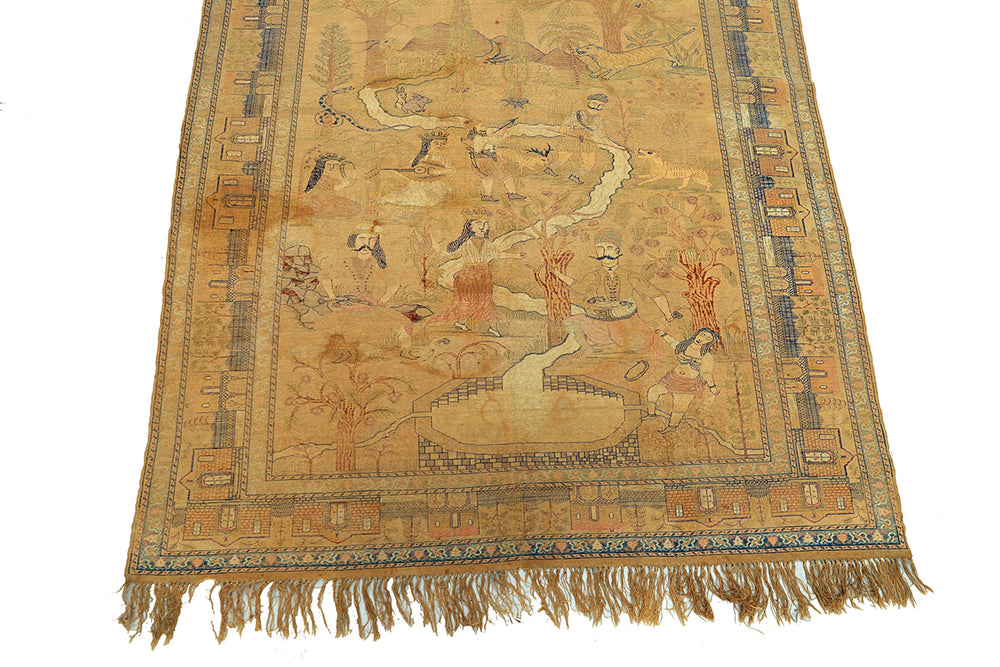 6'x9' Antique Turkish Silk Rug | Unusual Turkish Pictural Rug