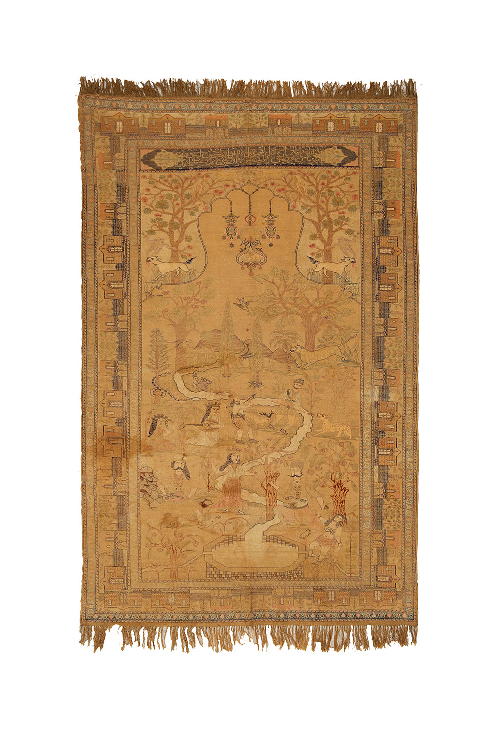 6'x9' Antique Turkish Silk Rug | Unusual Turkish Pictural Rug