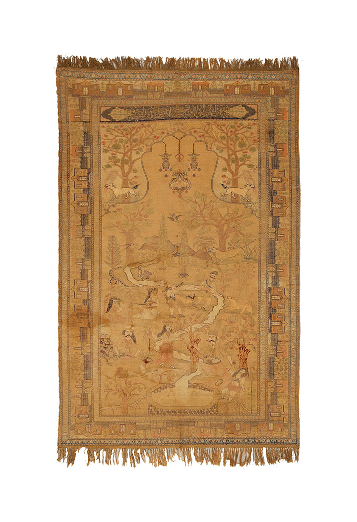 6'x9' Antique Turkish Silk Rug | Unusual Turkish Pictural Rug