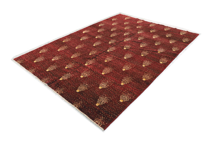 6'x9' Red Wool Rug | Shooting Star | Hand-knotted Rug