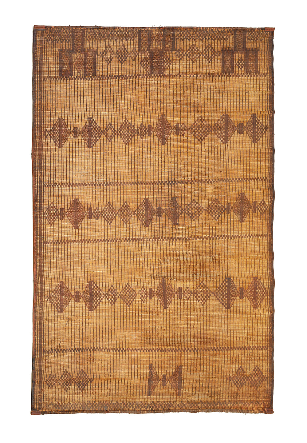 Woven mat with geometric pattern on a plain background