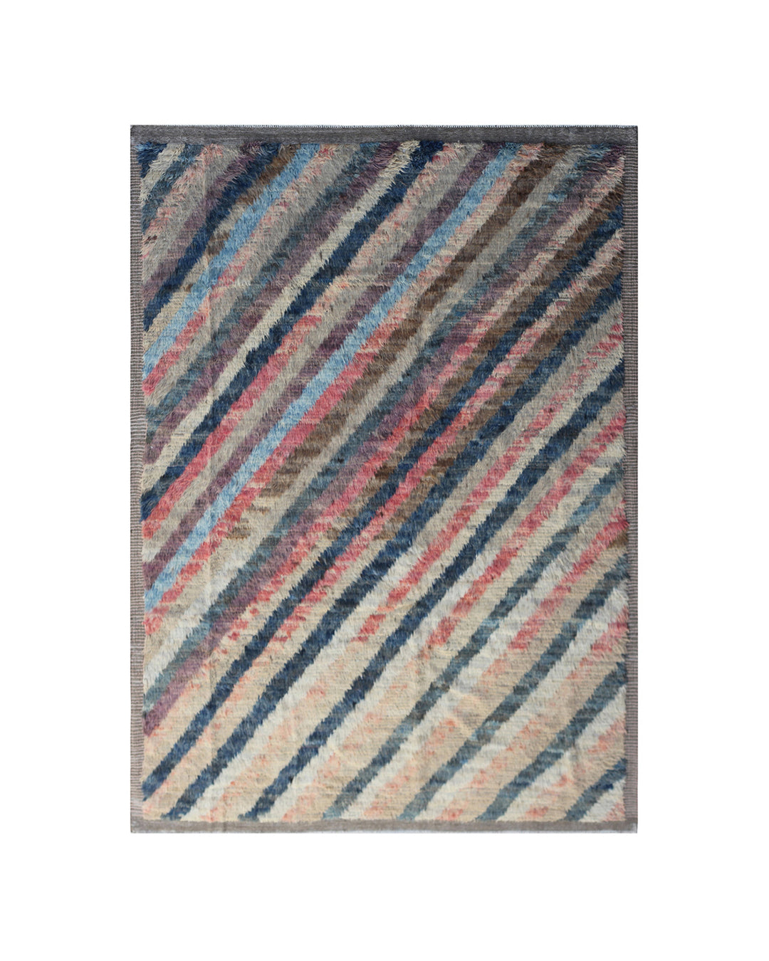 6'x9' Moroccan Diagonal Striped Wool Shag Rug