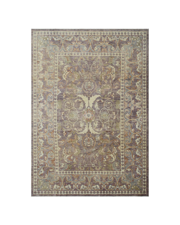 6'x9' fine Polonaise design Ariana luxury area rug with red grey and white floral motifs in organic wool and silk