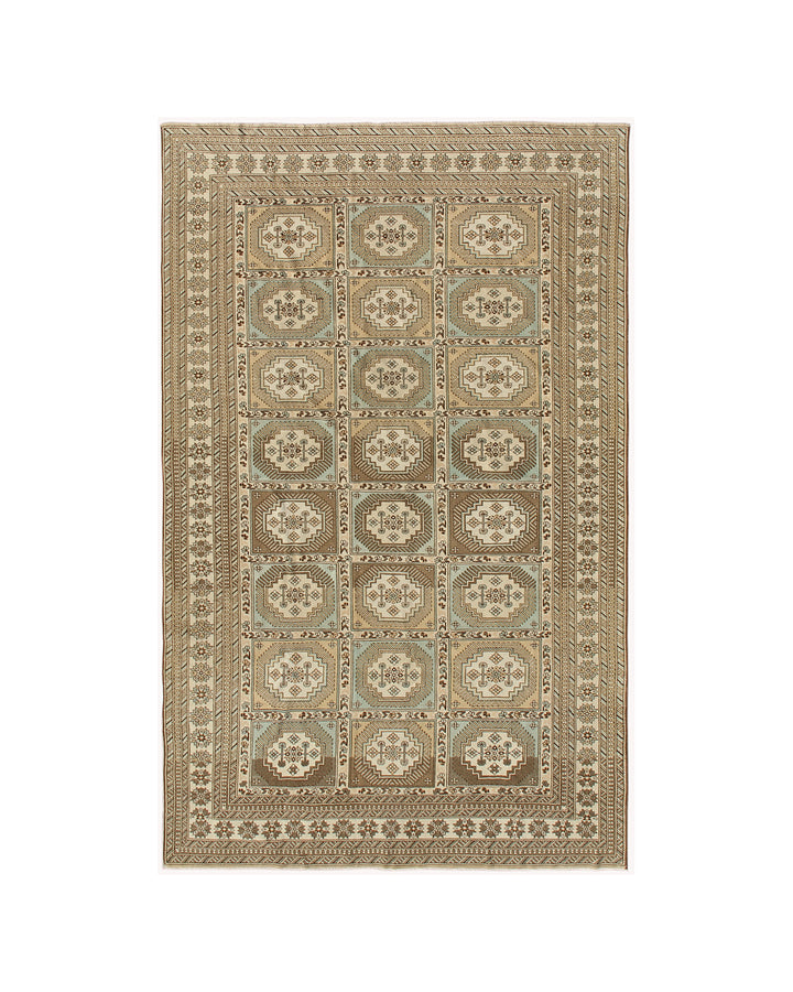 6'x9' Luxury Afghan Hand-Knotted Rug | Gold & Blue Caucasian Design | Ariana Rugs