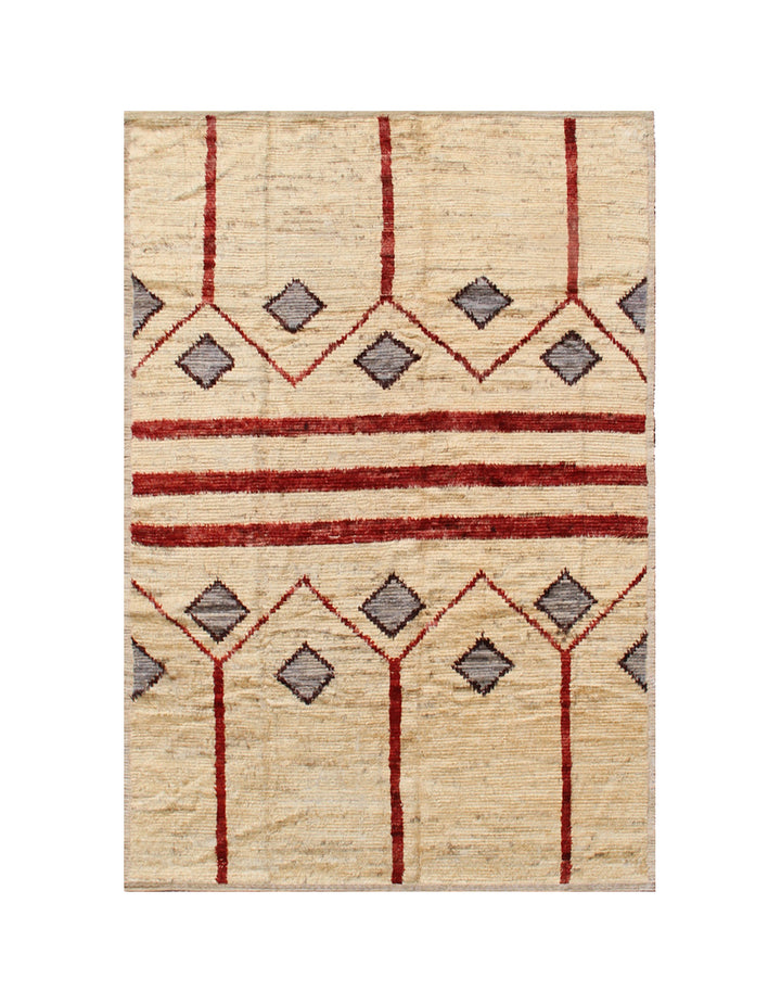 6'x9' Afghan Rug | Moroccan Wool Area Rug | Beige & Red Rug | Shag Rug
