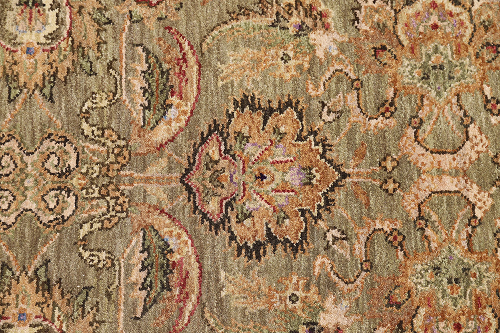 6'x9' New Indian Ziegler Design Rug – Hand-Knotted Agra Style in Green & Red