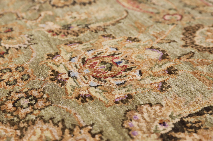 6'x9' New Indian Ziegler Design Rug – Hand-Knotted Agra Style in Green & Red