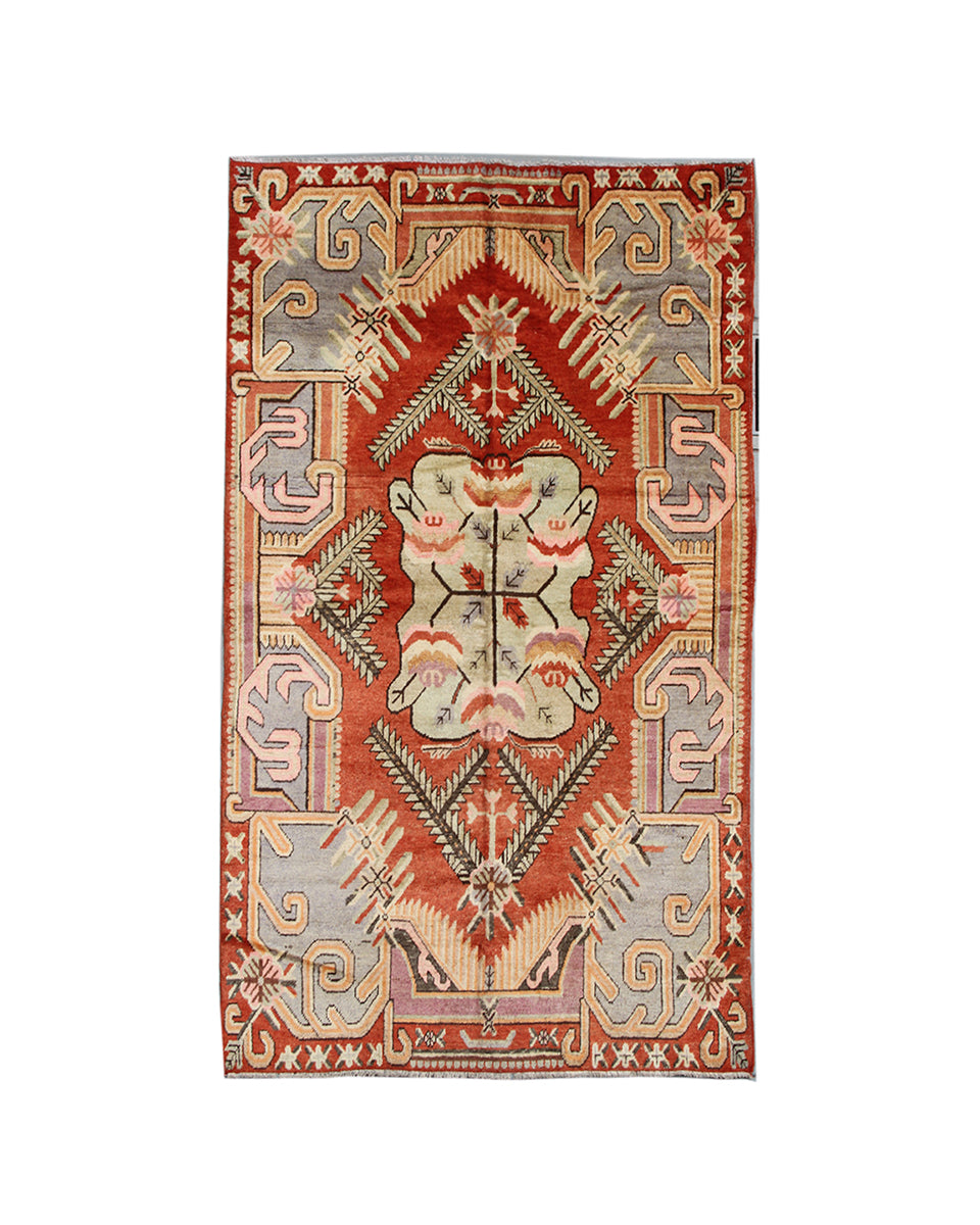 6'x9' Vintage Rug Samarkand Yarkand Floral Wool Rug
