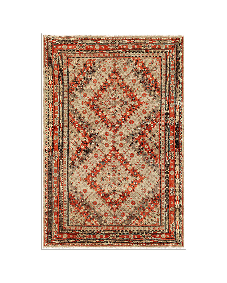 Decorative rug with geometric pattern on a white background