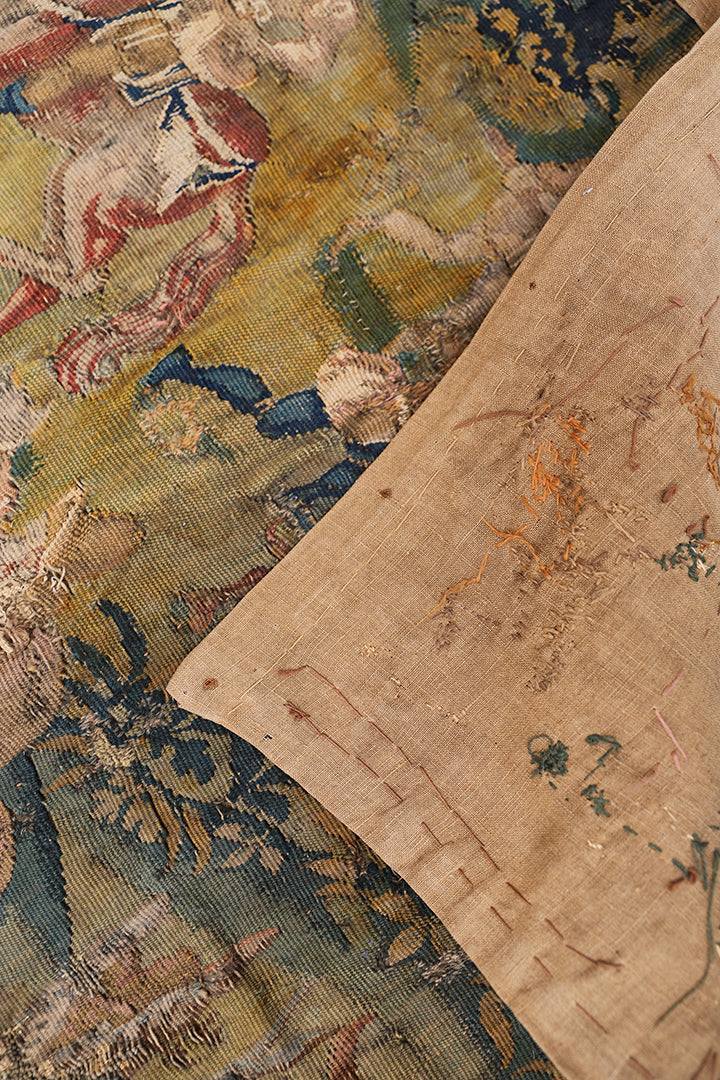 Late 17th Century French Tapestry Fragment | Equestrian Hunting Scene 3'x3'