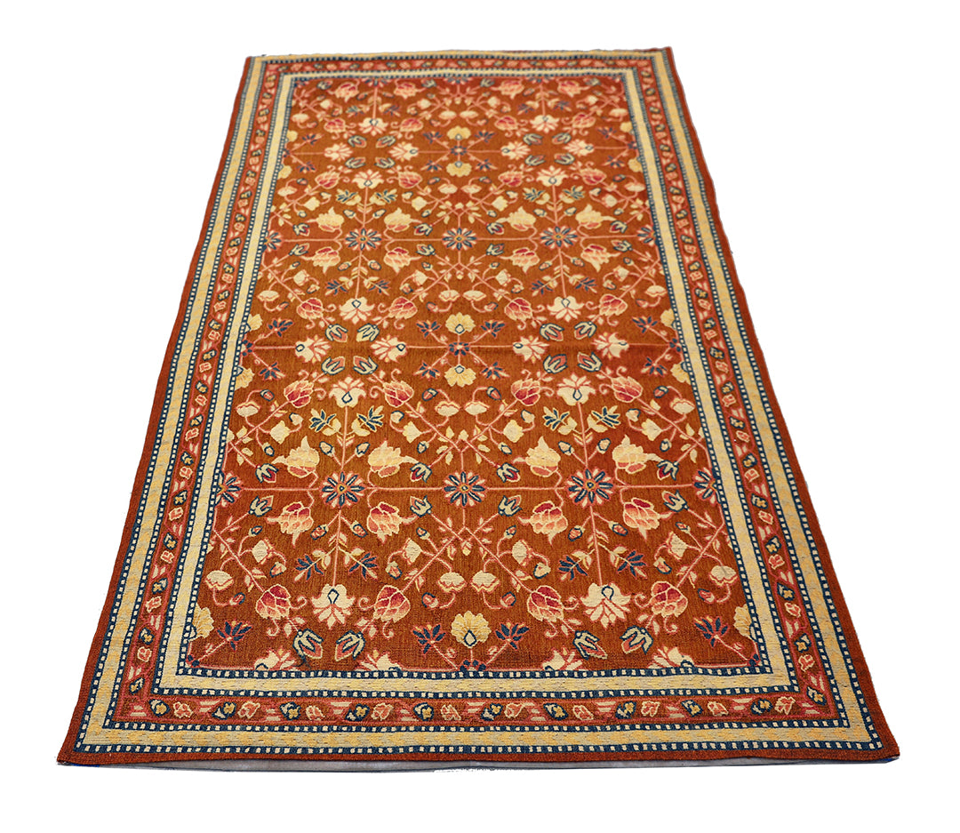 4'x6' Contemporary Kilim – Handwoven 100% Wool Floral Rug in Rich Brown Tones