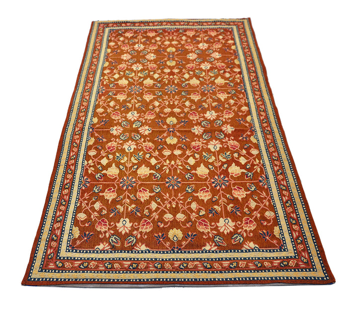 4'x6' Contemporary Kilim – Handwoven 100% Wool Floral Rug in Rich Brown Tones