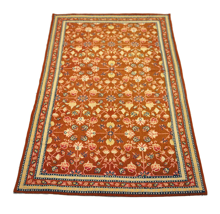 4'x6' Contemporary Kilim – Handwoven 100% Wool Floral Rug in Rich Brown Tones