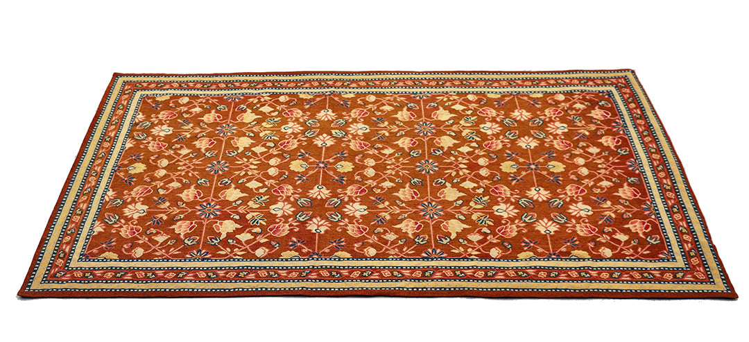 4'x6' Contemporary Kilim – Handwoven 100% Wool Floral Rug in Rich Brown Tones
