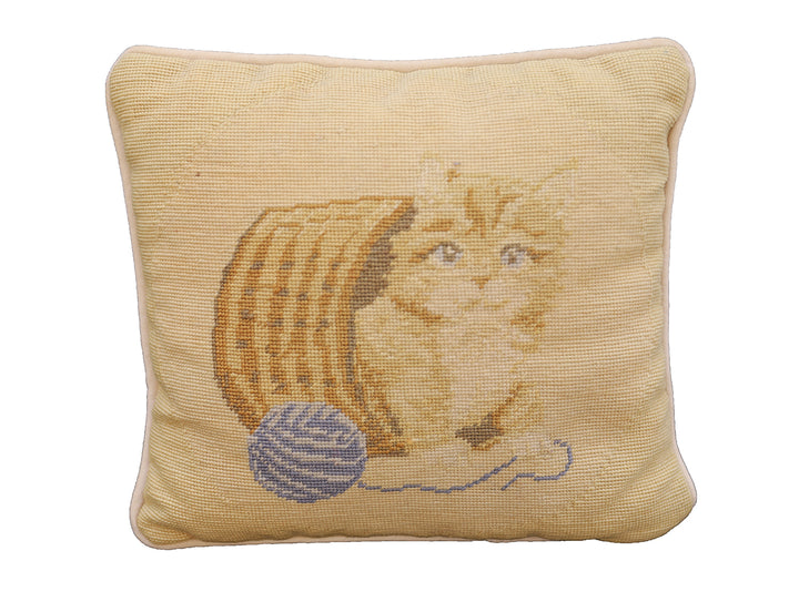 10"x10" Pictorial Hand Embroidered Little Cat Pillowcase