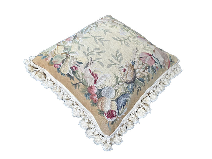 18"x18" French Aubusson Style Hand Woven Wool Pillowcase with Birds