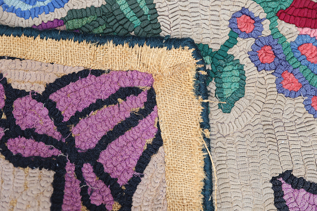 3'x5' Antique American Hooked Rug | Floral Small Area Rug