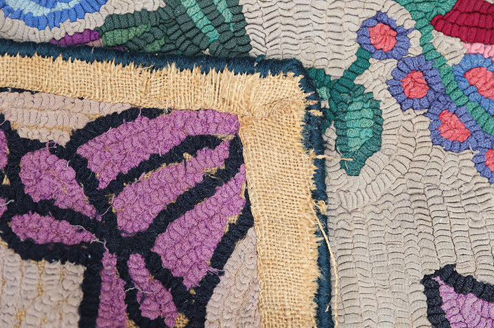 3'x5' Antique American Hooked Rug | Floral Small Area Rug