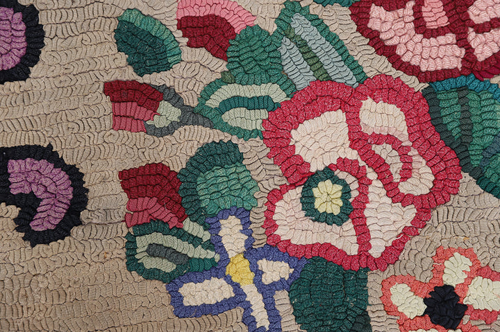3'x5' Antique American Hooked Rug | Floral Small Area Rug