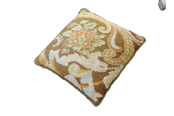 20"x20" Brown Floral Wool Pillowcase