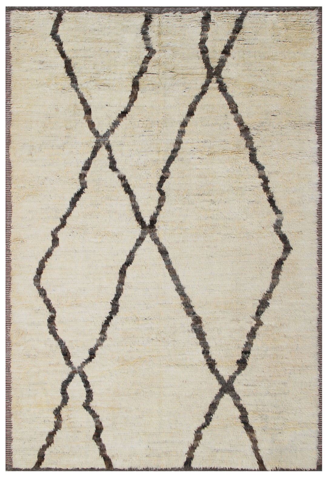 7'x9' Beige Cream and Brown Contemporary Moroccan Style Shaggy Barchi Rug