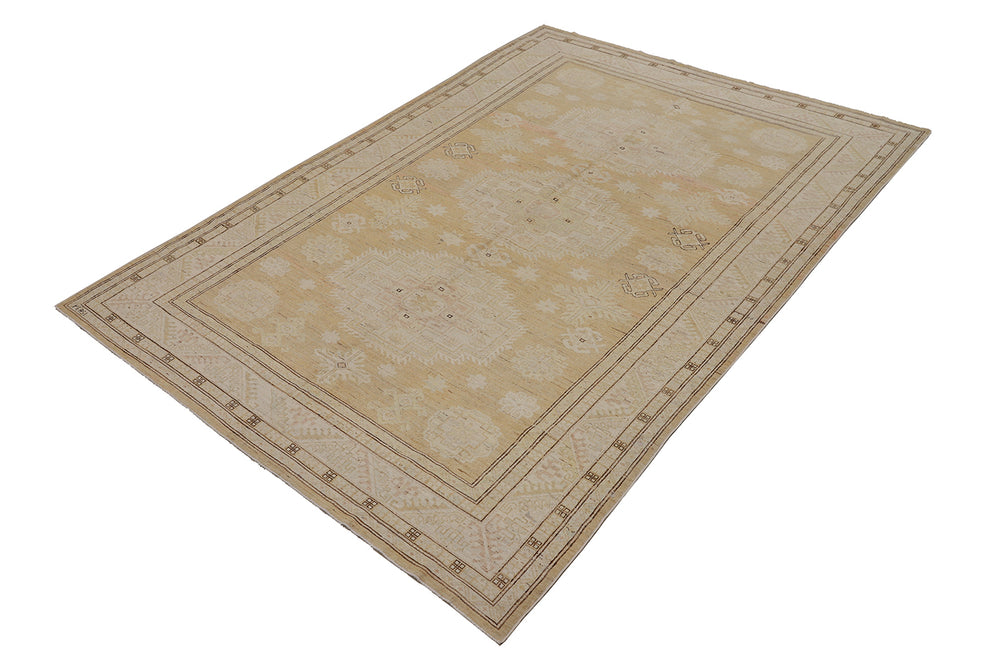 7'x10' Afghan Hand-Knotted Rug | Vintage-Style Geometric Rug