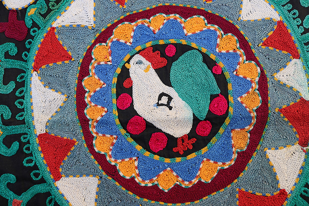 7'x10' Hand-Embroidered Uzbek Colorful Suzani Tapestry
