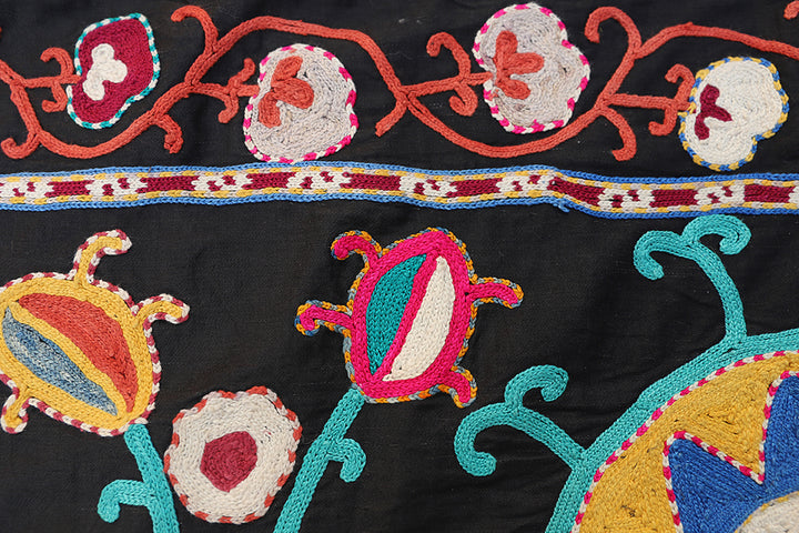 7'x10' Hand-Embroidered Uzbek Colorful Suzani Tapestry