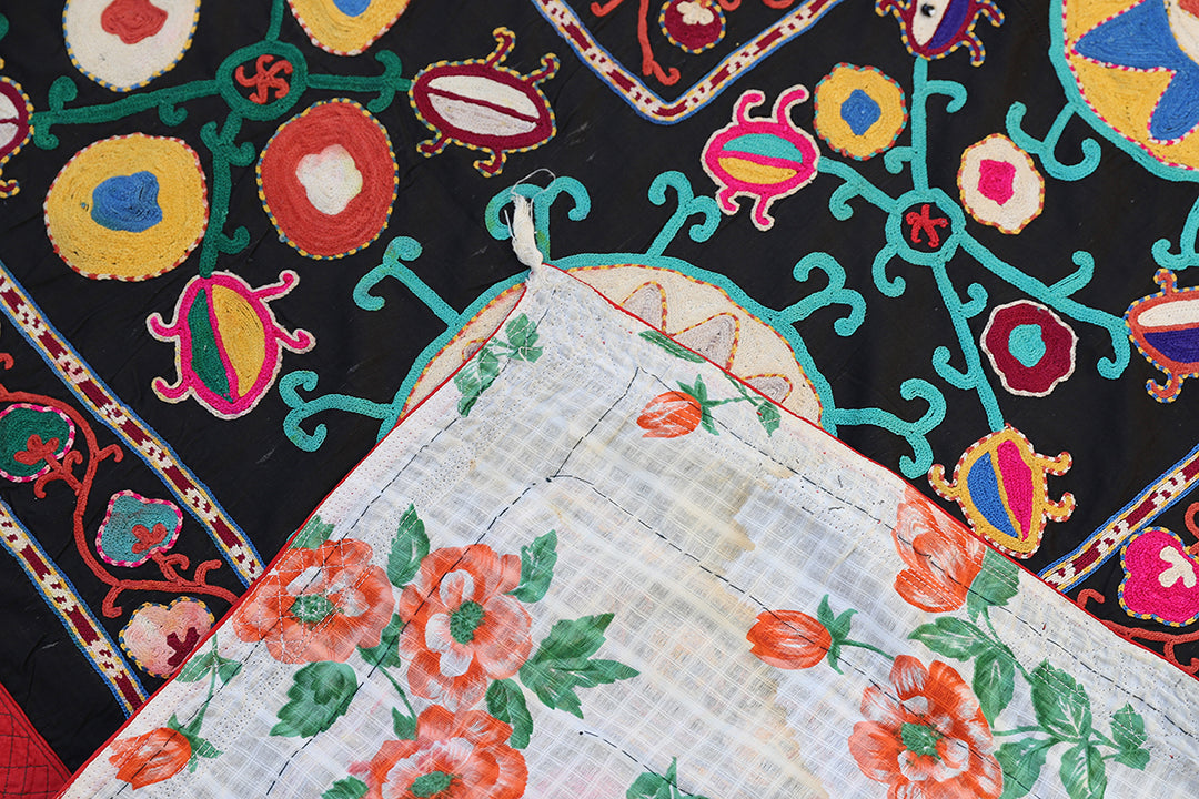 7'x10' Hand-Embroidered Uzbek Colorful Suzani Tapestry
