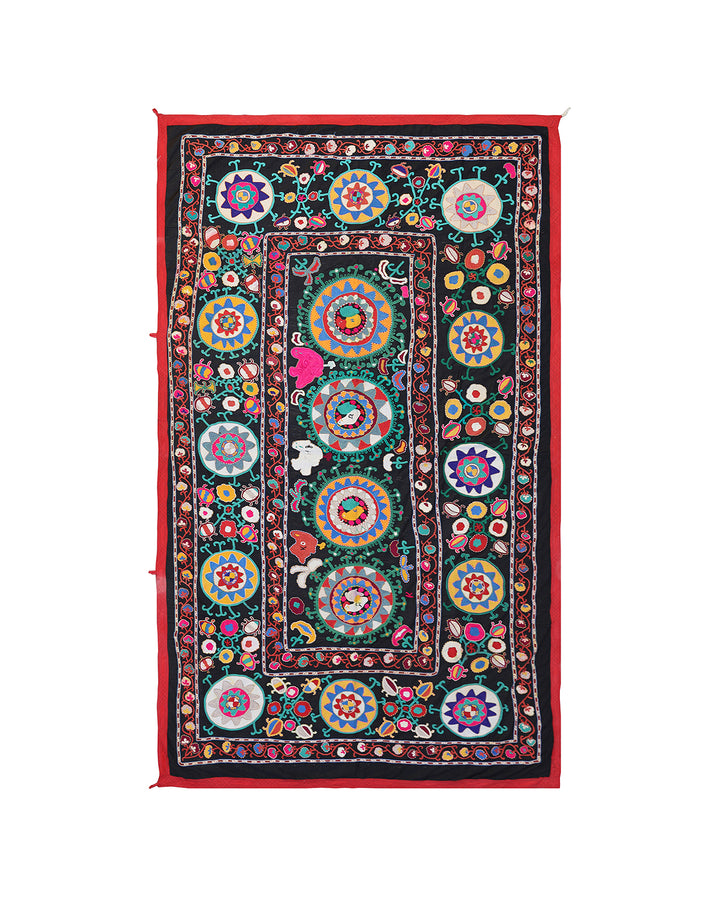 7'x10' Hand-Embroidered Uzbek Colorful Suzani Tapestry