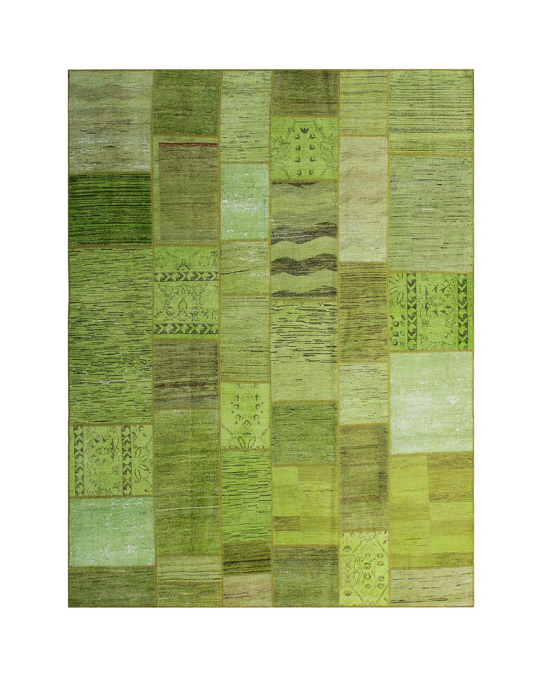 Green patchwork rug on a white background