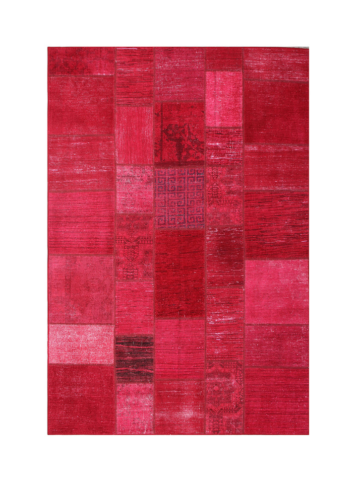 Red patchwork rug on a white background
