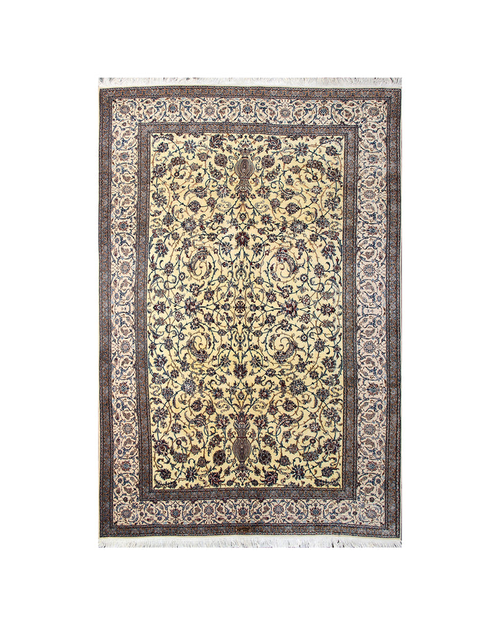 7'x10' Persian Nain Hand-Knotted Rug | Blue & Beige Floral | Wool & Silk