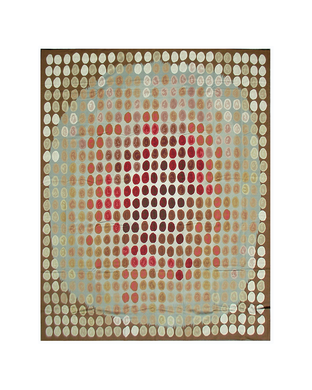 Unique contemporary Aubusson flatweave rug; colorful silk and wool geometrical design for floor or wall.