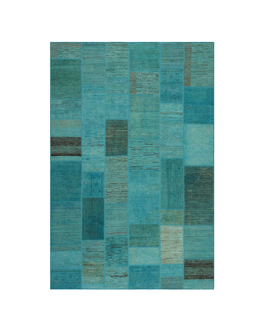 7'x10' Turquoise Blue Ariana Patchwork Overdyed Rug