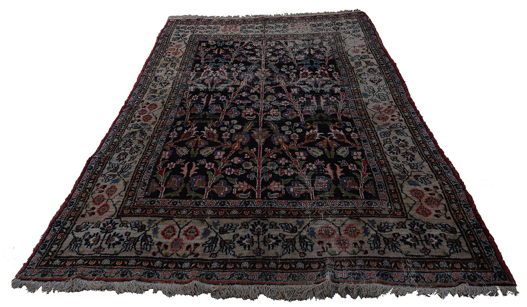 7'x10' Vintage Persian Rug | Floral Persian Mashad Rug
